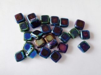 6mm 2-Hole Czechmates Tile Beads Jet Blue Iris