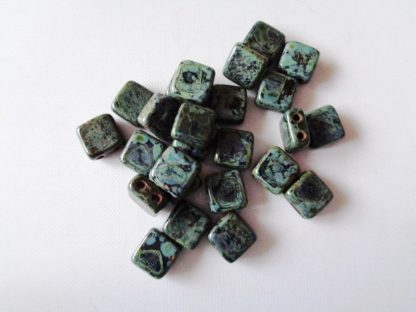 6mm 2-Hole Czechmates Tile Beads Jet Picasso
