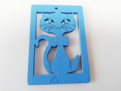 Pack of 5 Blue Cat Wooden Pendants approx 47mm