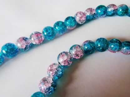 10mm Crackle Glass Beads (approx 40 beads) Pink/Green Turquoise
