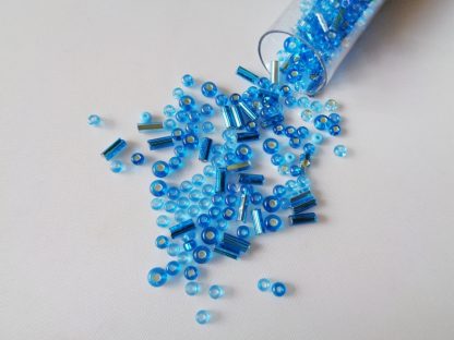 25g Hanging Tube With Mix of 7/0 & 10/0 Seed Beads & Bugle Beads Aqua