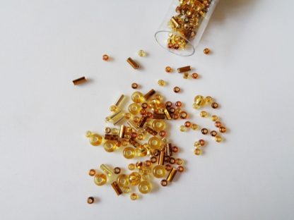 25g Hanging Tube With Mix of 7/0 & 10/0 Seed Beads & Bugle Beads Gold