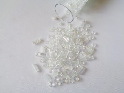 25g Hanging Tube With Mix of 7/0 & 10/0 Seed Beads & Bugle Beads Crystal/Iris