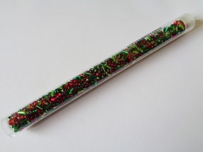 25g Hanging Tube With Mix of 7/0 & 10/0 Seed Beads & Bugle Beads Red/Green