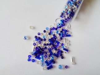 25g Hanging Tube With Mix of 7/0 & 10/0 Seed Beads & Bugle Beads Royal/Silver