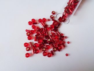 25g Hanging Tube With Mix of 7/0 & 10/0 Seed Beads & Bugle Beads Red