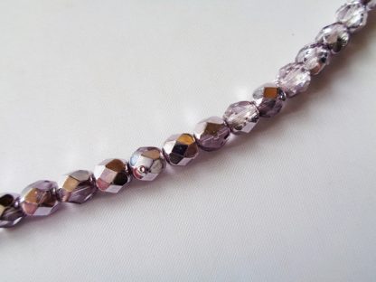 Strand of 25 6mm Half Coated Lilac-Crystal Czech Fire-polished Faceted Glass Beads