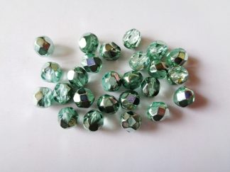 25 Loose 6mm Half Coated Green-Crystal Czech Fire-polished Faceted Glass Beads