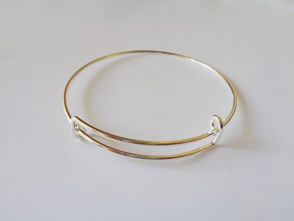 Silver Tone Adjustable Charm Bangle Blank With 2 Loops