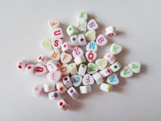 6.8mm x 6.5mm White With Colour Flat Heart Mixed Alphabet Beads