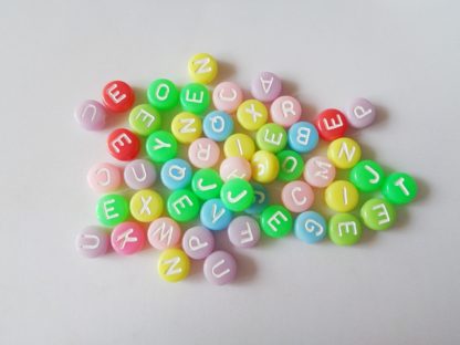 6.5mm Pastel With White Flat Round Mixed Alphabet Beads