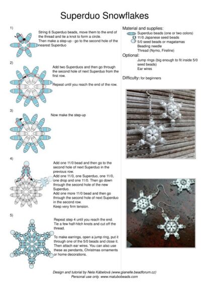 Superduo Snowflakes Friday Freebie Beading Pattern Download