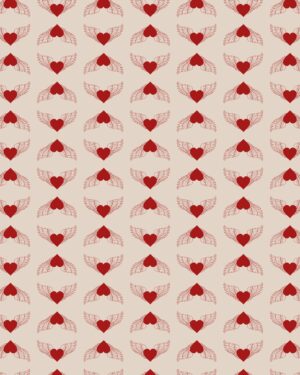 Miss You Friday Freebie featuring lots of red hearts with wings on a coloured background.