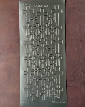 Double Crosses Silver. Religious themed peel off stickers features lots of different sized crosses in a silver colour.