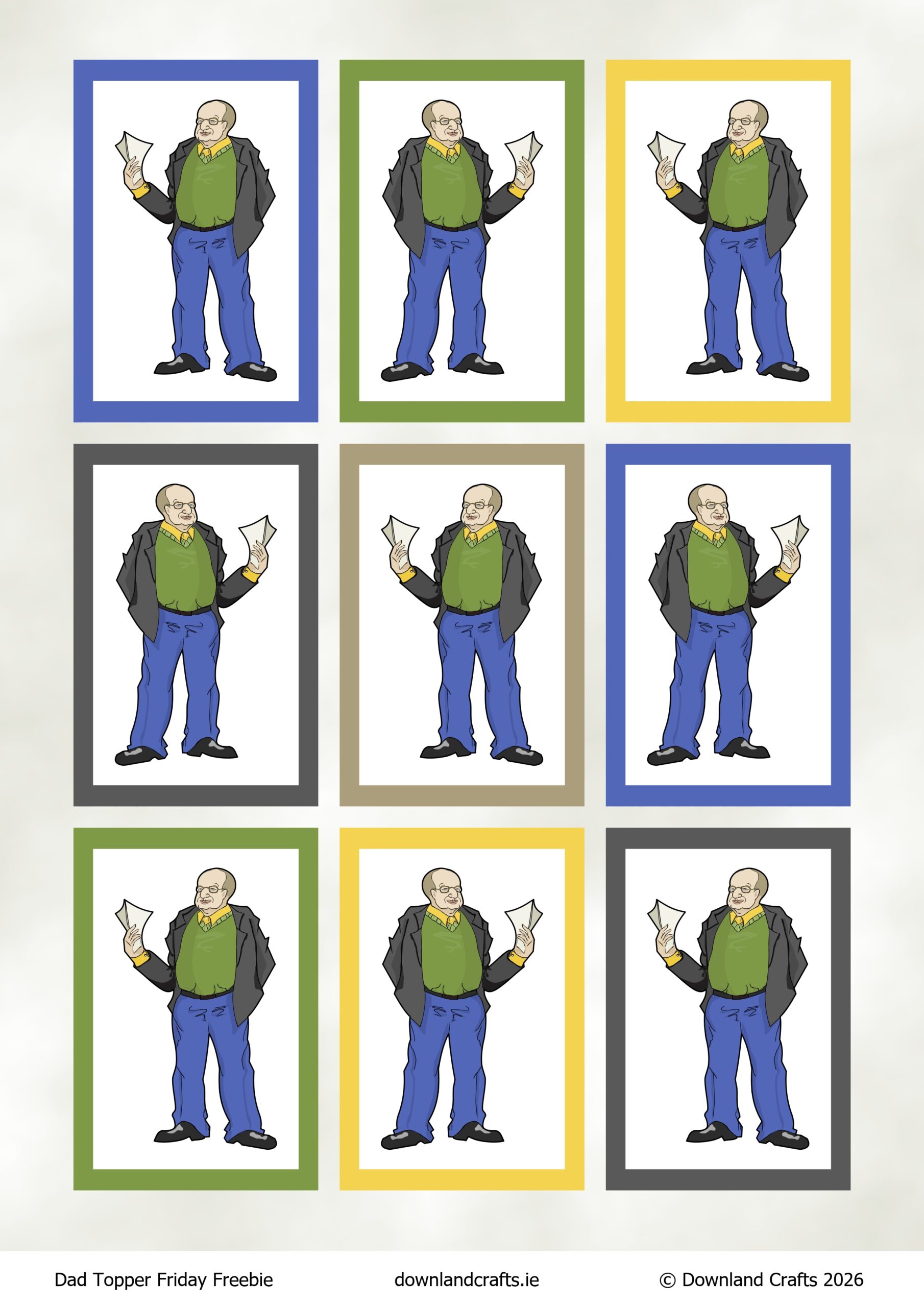 Dad Topper Friday Freebie featuring nine tiles of men with different coloured borders